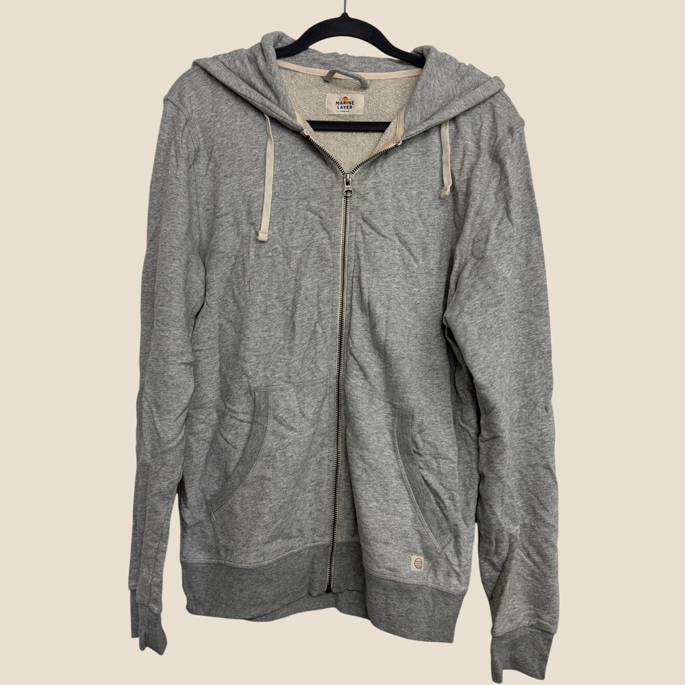 Marine Layer Mens Medium Heather Gray Full Zip Hoodie Supima Cotton Blend
